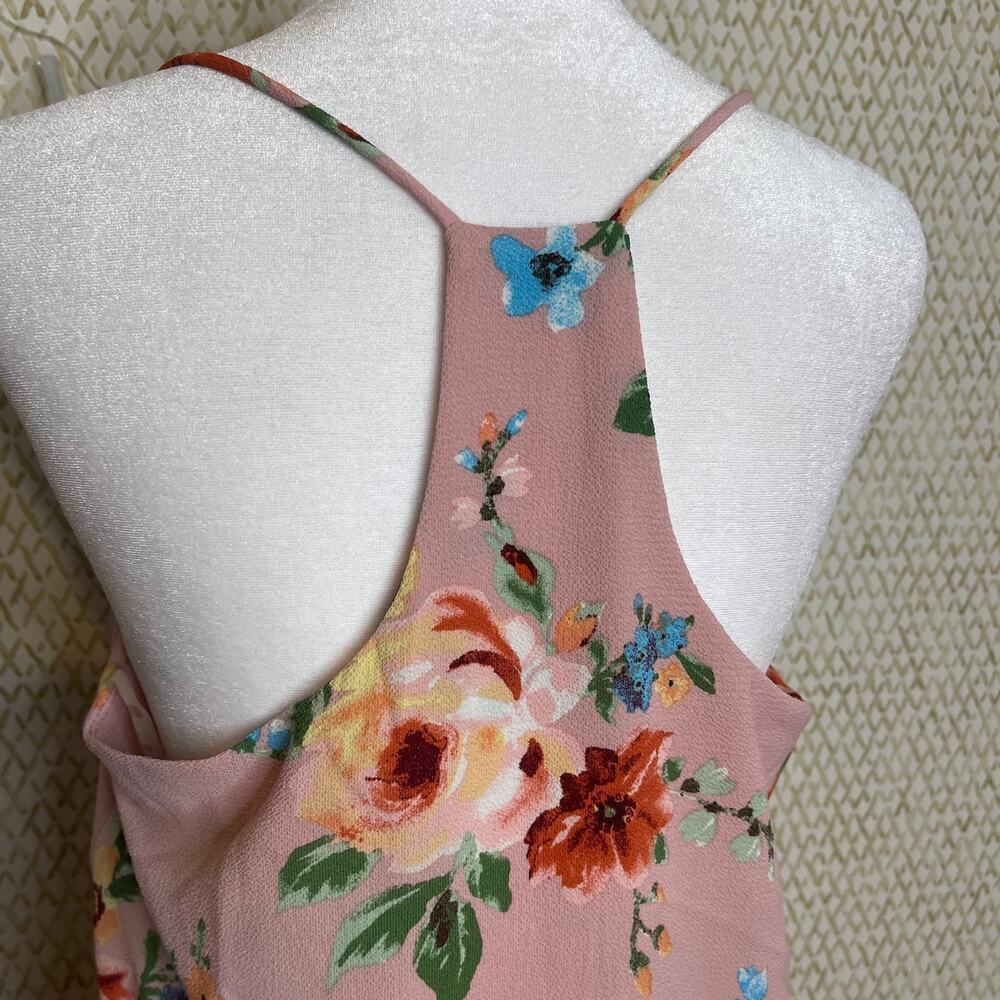 How Very Loved Pink Floral Loose Fit Ruffle Hem Racer Back Tank Top Size S - Picture 6 of 8